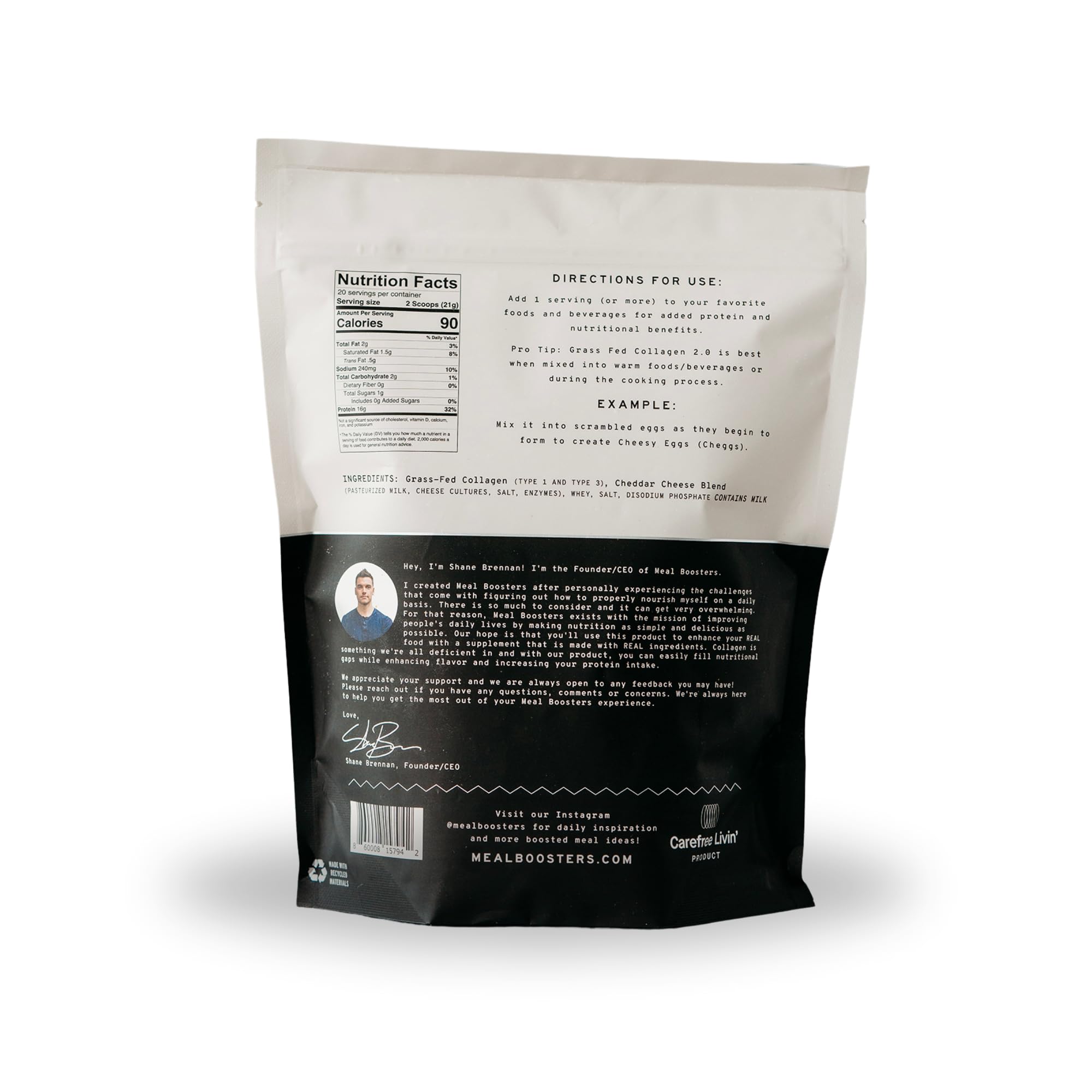 Meal Boosters Savory White Cheddar melt-in texture during meal prep.