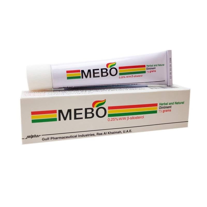 MEBO Burn cream packaging with European date format for freshness.