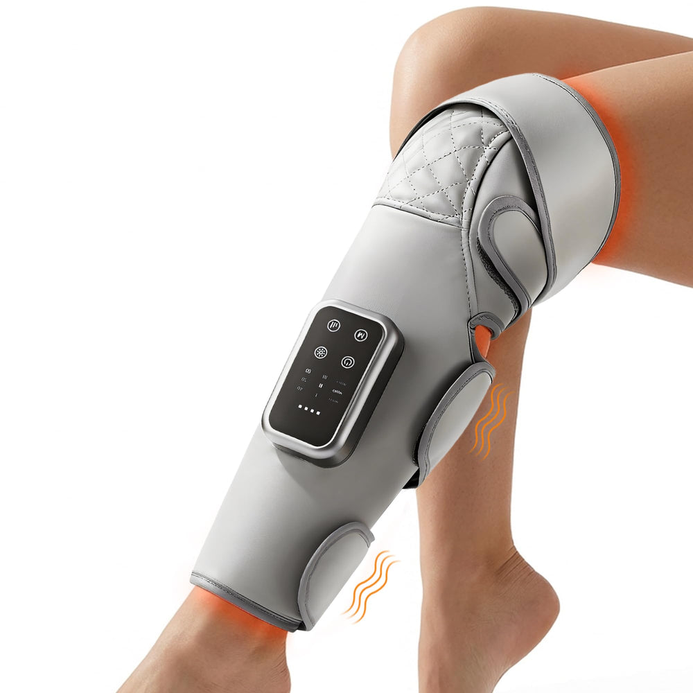 Medamoc calf massager on leg promoting improved circulation and relaxation.