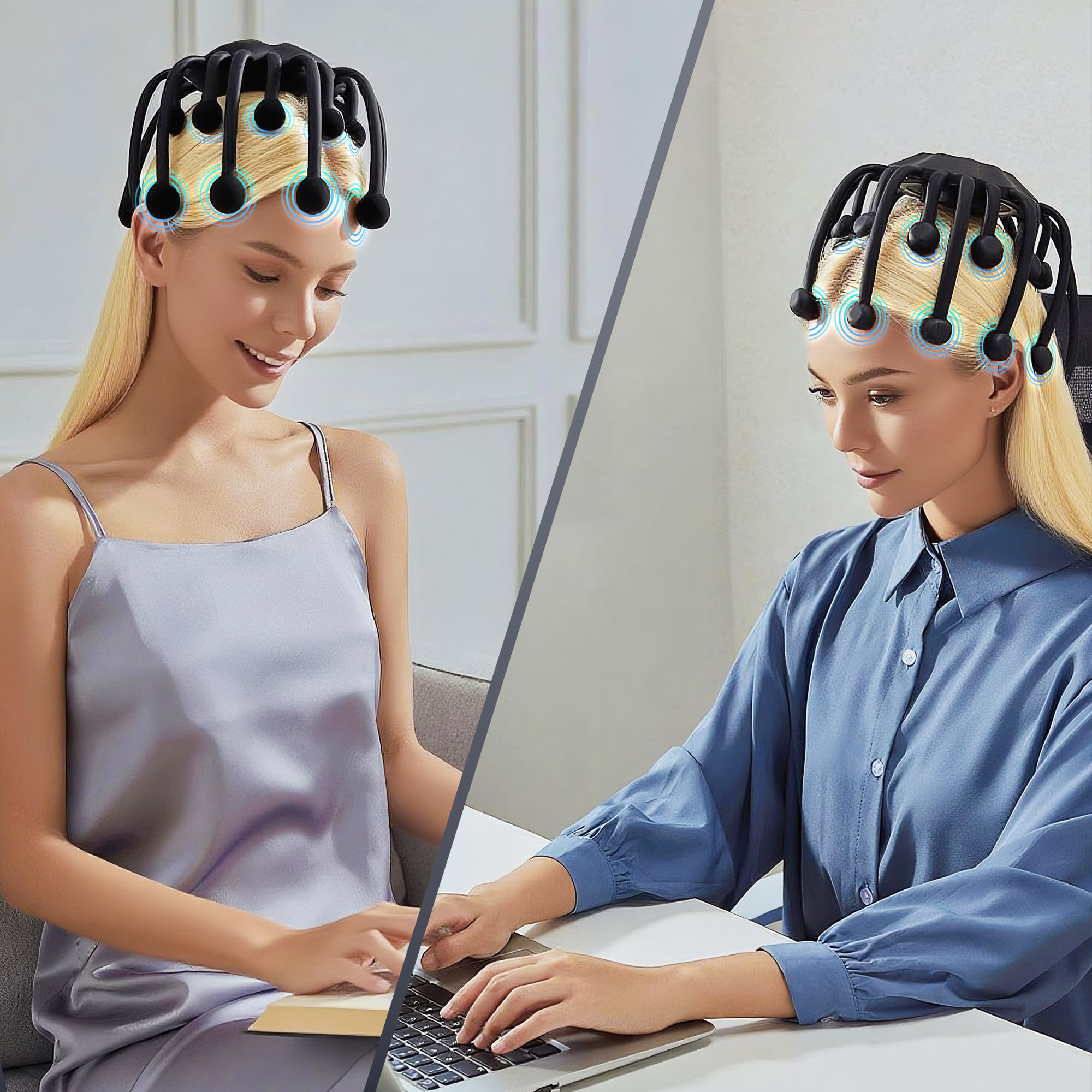 MEDAMOC head massage in use demonstrates calming, hands-free relaxation
