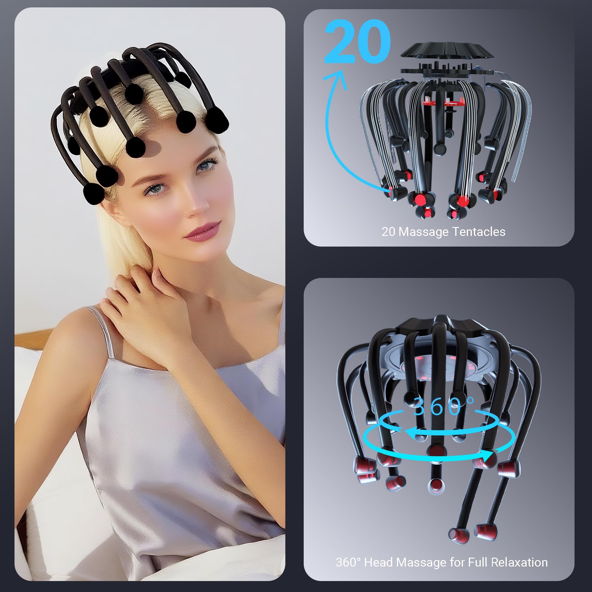 MEDAMOC scalp massager 20-heads closeup showing head array