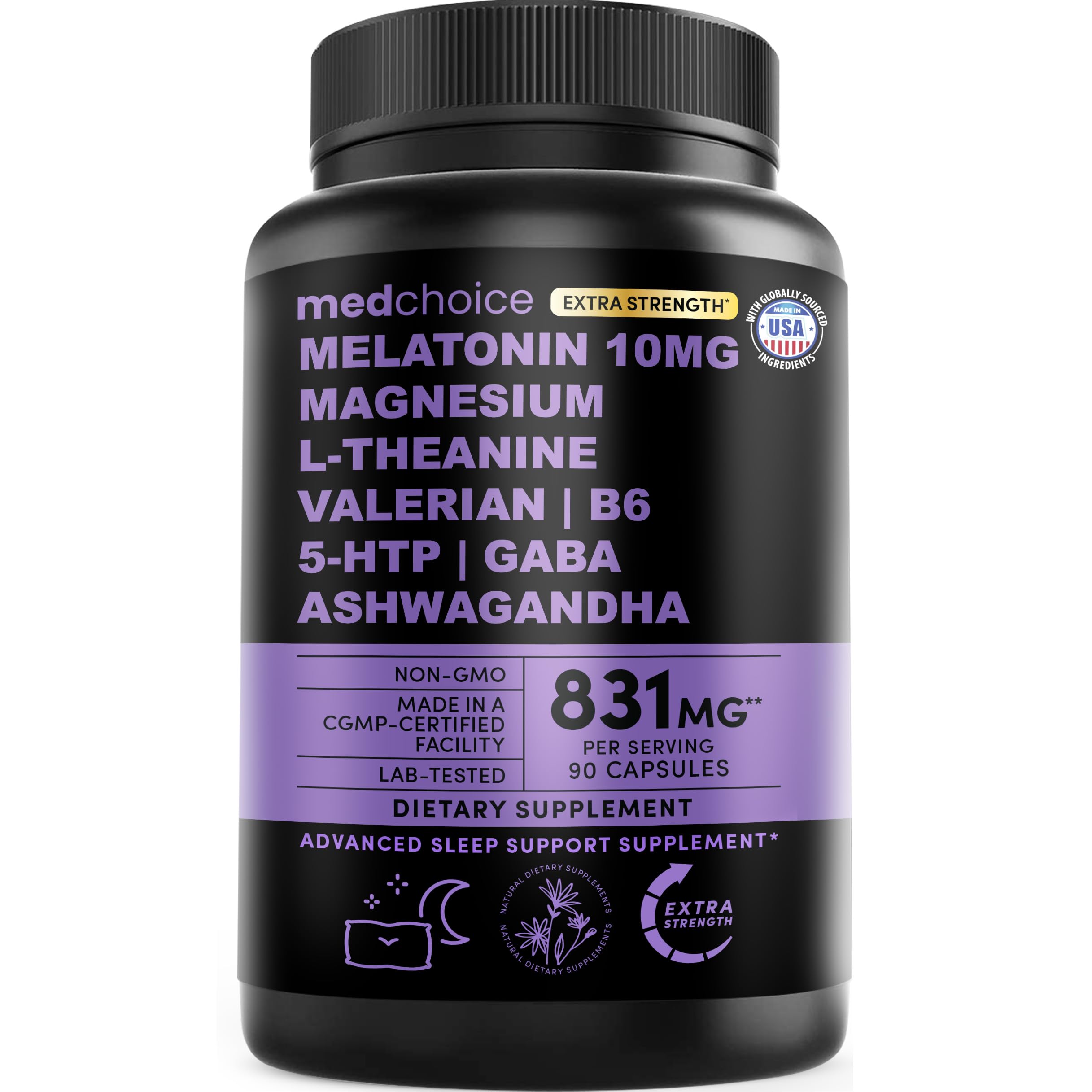 MEDCHOICE 12-in-1 melatonin sleep bottle with 90 capsules for restful nights