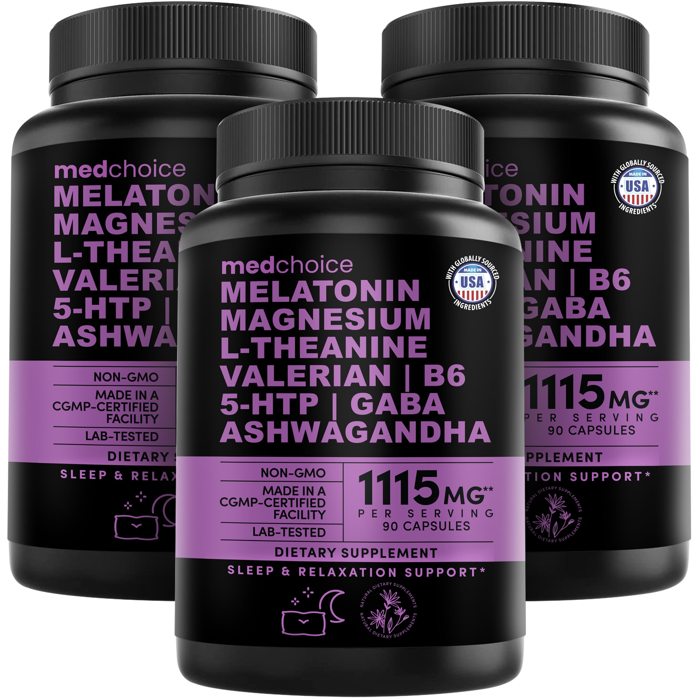 MedChoice 12-in-1 melatonin sleep capsules bottle front promotes calm wind-down
