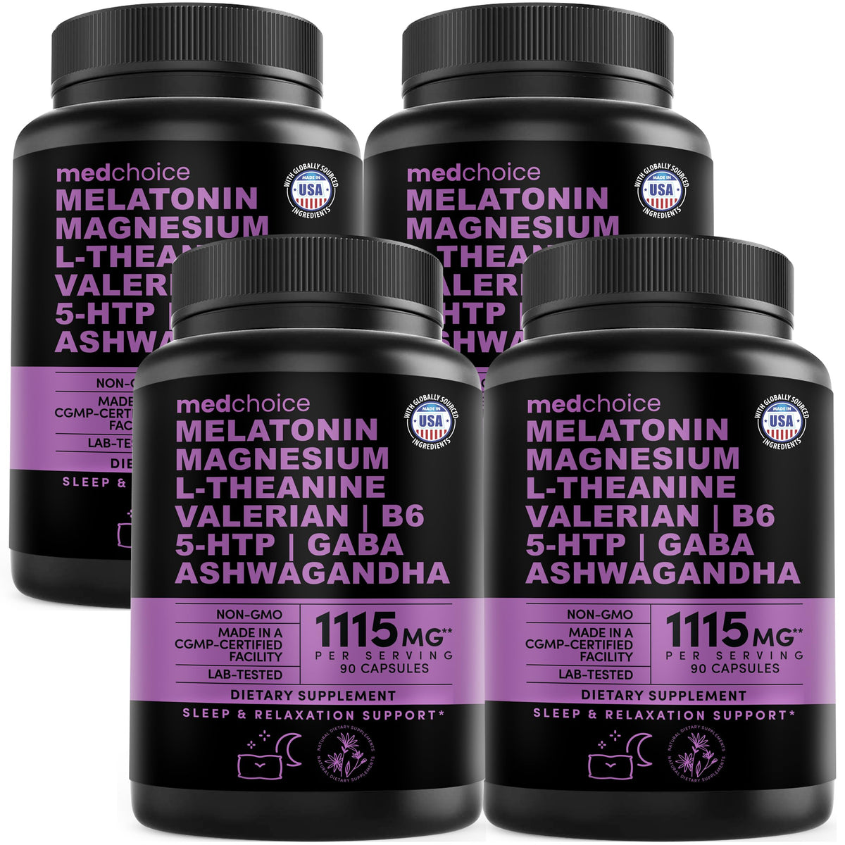 MEDCHOICE 12-in-1 melatonin sleep capsules bottle front for restful nights