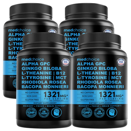 MEDCHOICE 12-in-1 nootropic bottle shows daily focus support.
