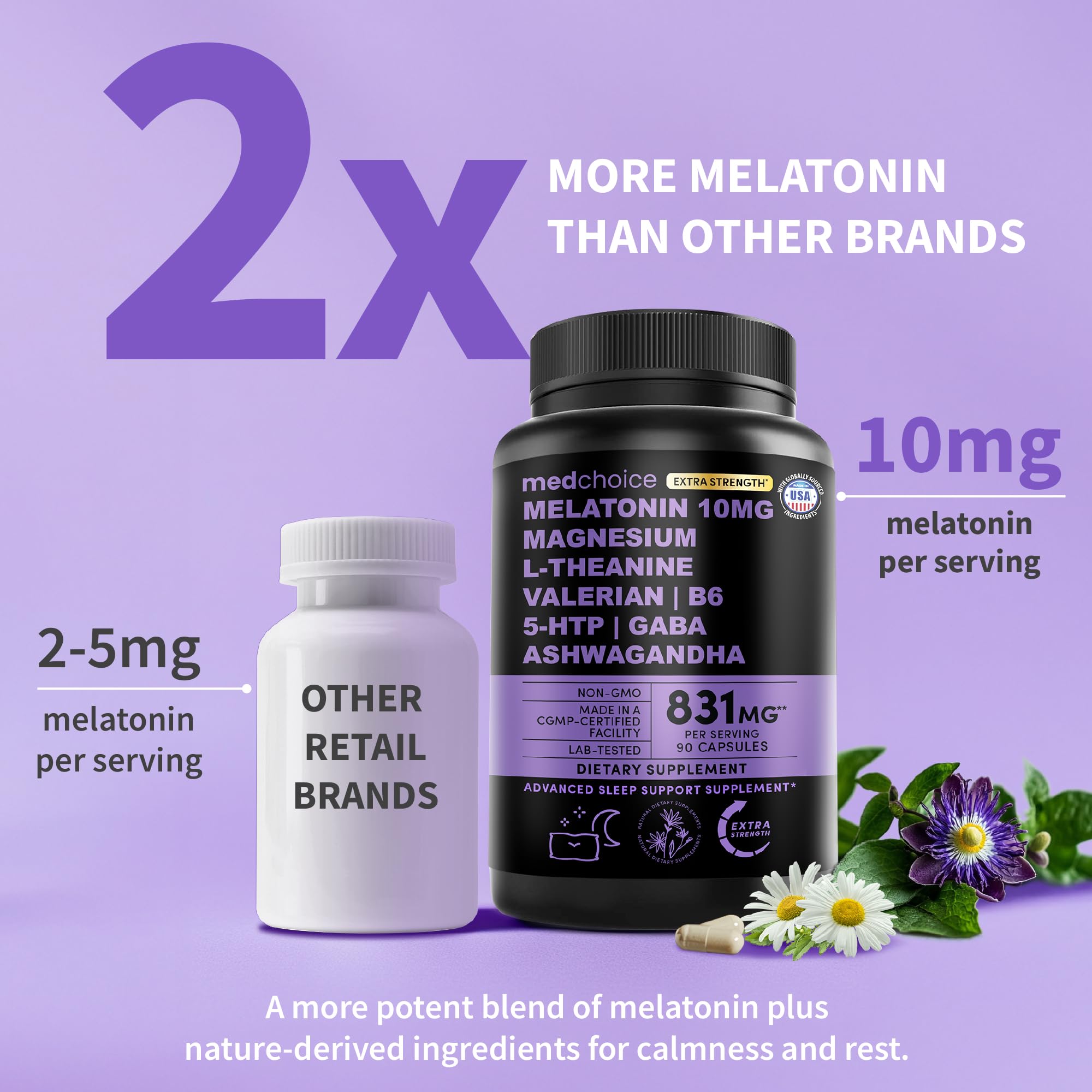 MEDCHOICE 12-in-1 sleep capsules packaging display showing a complete nighttime formula.