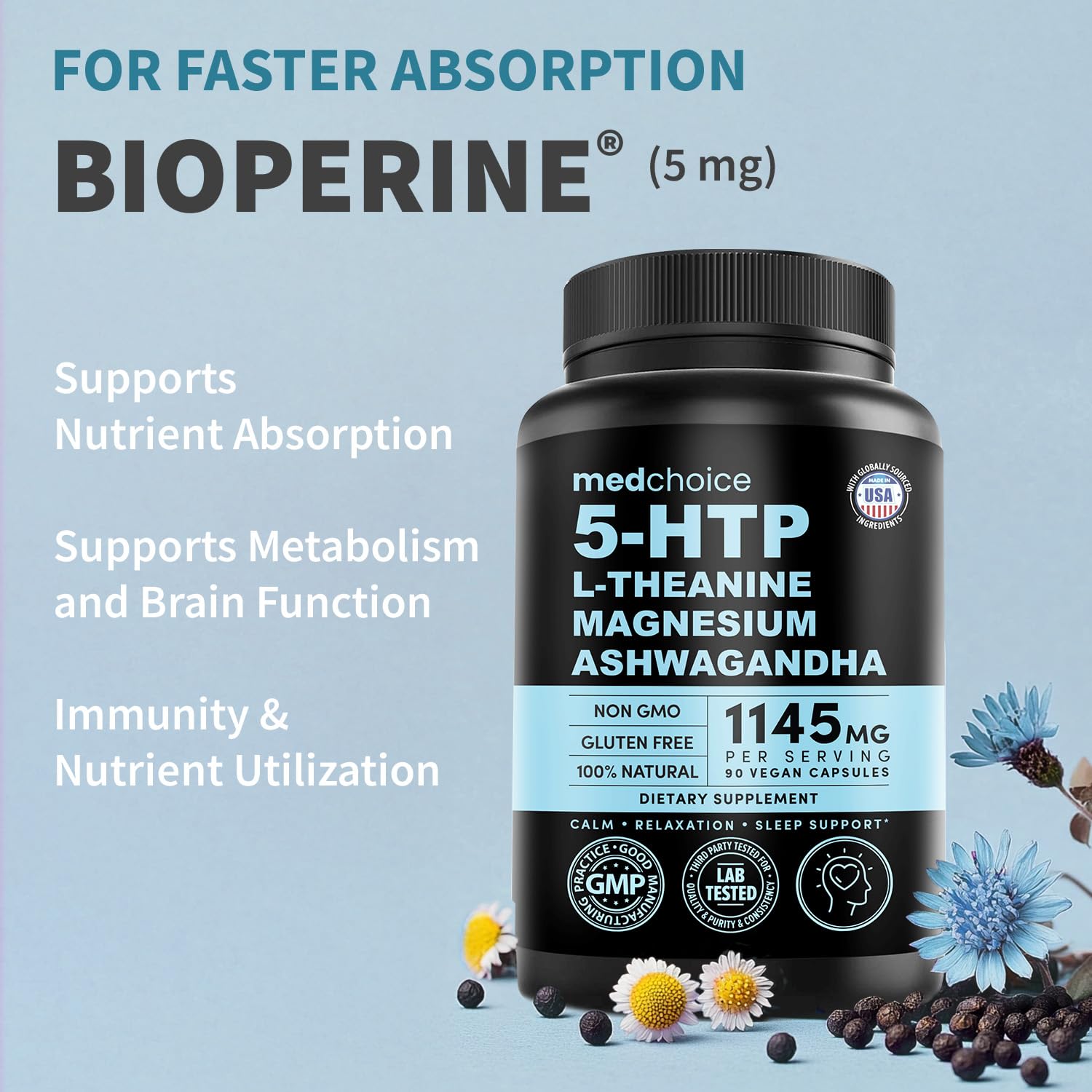 MedChoice multi-ingredient chart showing how 5-HTP blends with other nutrients