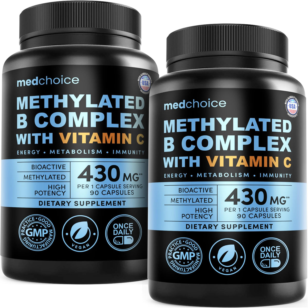 MEDCHOICE 9-in-1 B Complex bottle with capsules for daily energy support