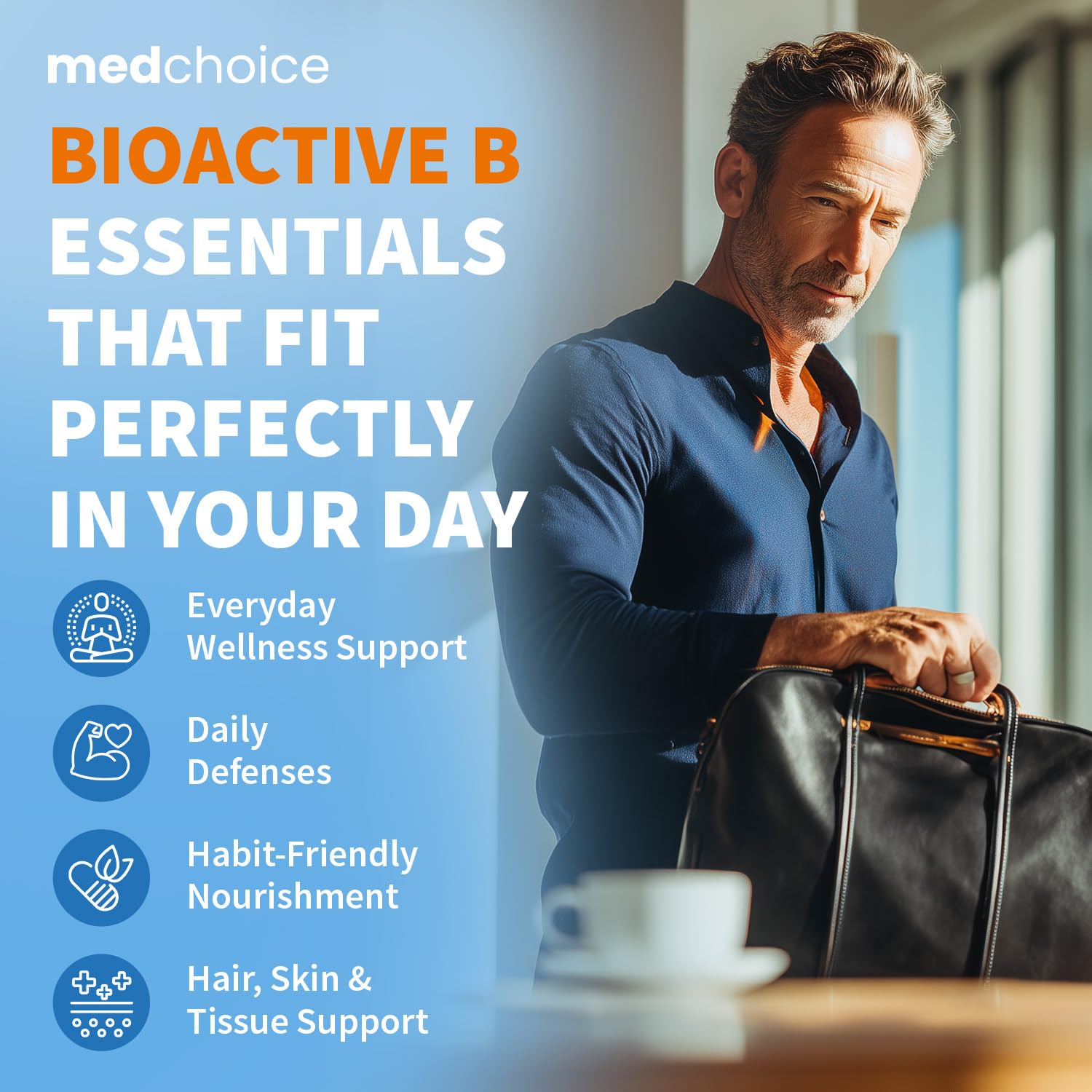 MEDCHOICE 9-in-1 B Complex daily-dose scene ideal for morning routine