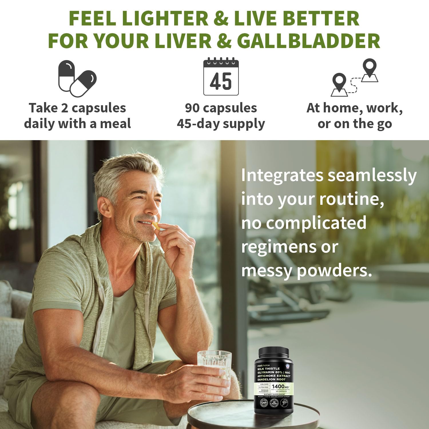 MEDCHOICE daily dose of two capsules shown for easy routine.