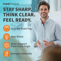 MEDCHOICE nootropic capsules dispense image hints at simple daily use for focus