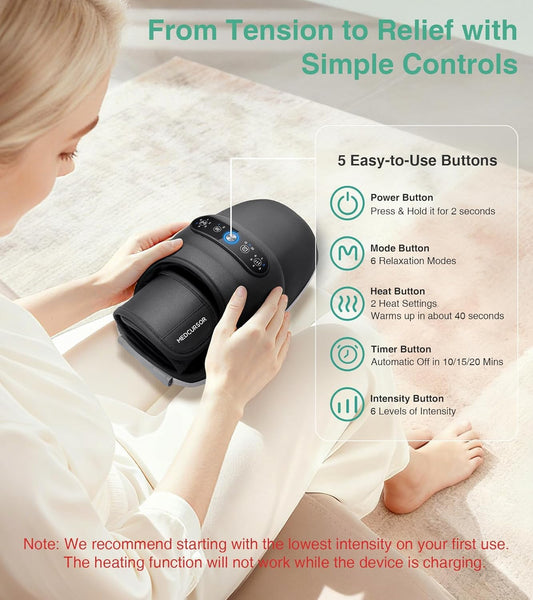 Medcursor cordless hand massager side view highlights ergonomic design.