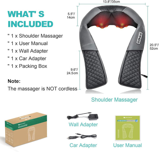 Medcursor Neck Massager heat function activated for soothing warmth on shoulders