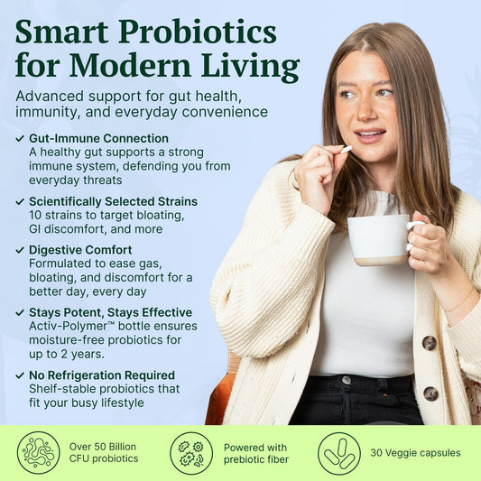 Medella Naturals Mega-Strain bottle displays a 10-strain blend for gut health.