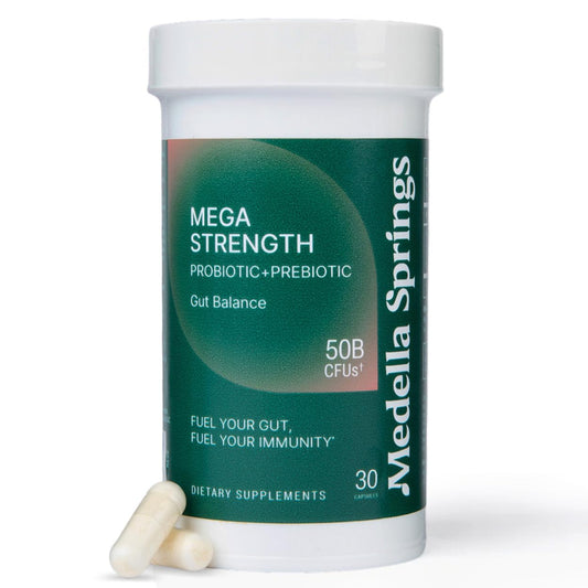 Medella Naturals Mega-Strain capsules for digestive balance.