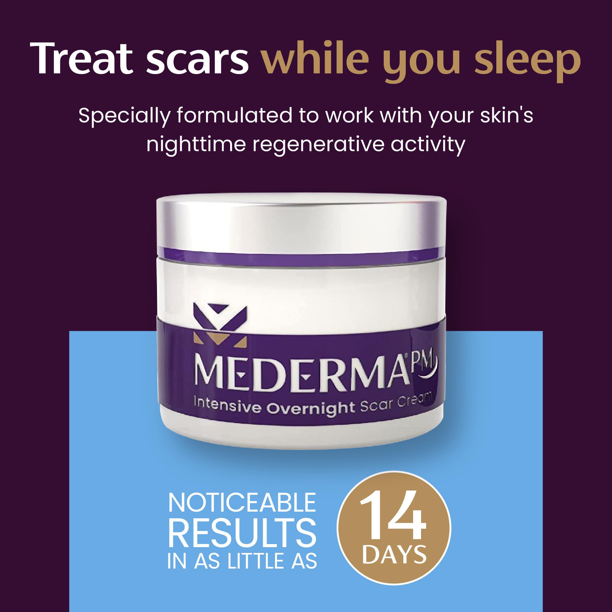 Mederma PM Intensive skin-care routine visual with product and fingertips