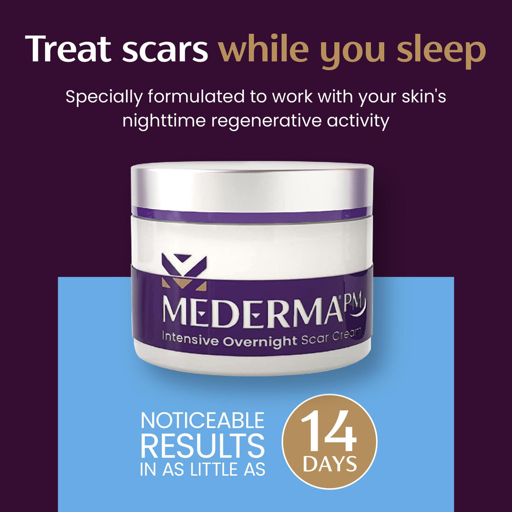Mederma PM Intensive skin-care routine visual with product and fingertips