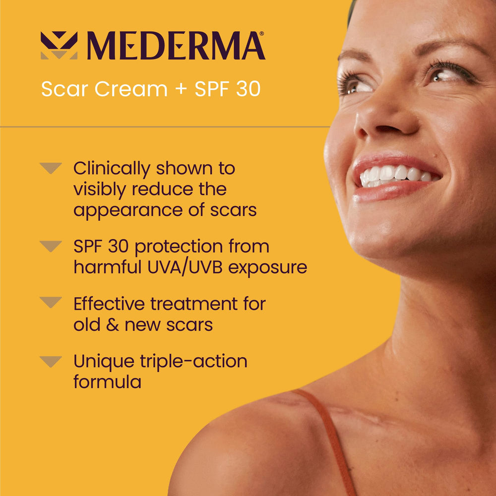 Mederma Scar Cream Plus SPF 30 tube application demonstrates smooth spreading