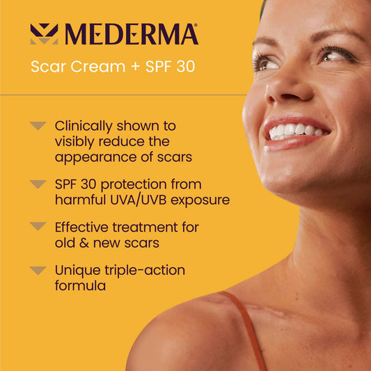 Mederma Scar Cream Plus SPF 30 tube application demonstrates smooth spreading