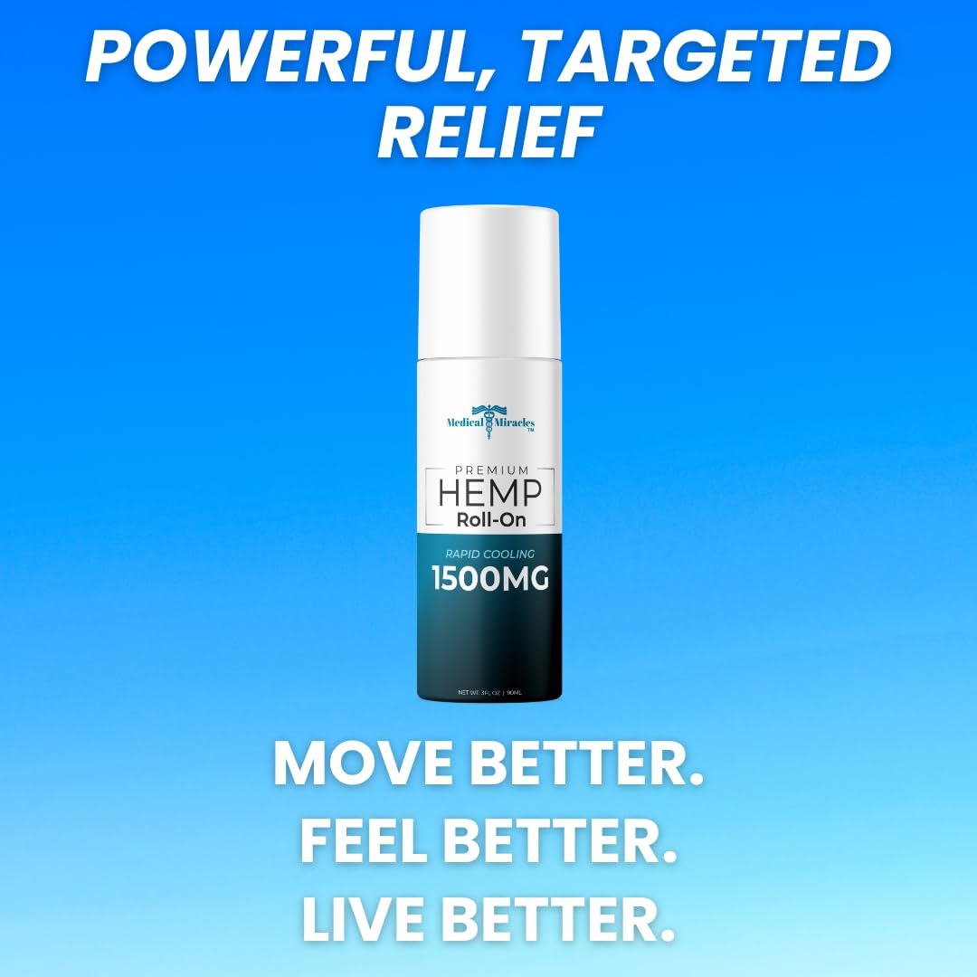 Medical Miracles hemp oil roll-on cap and label close-up with clear sourcing