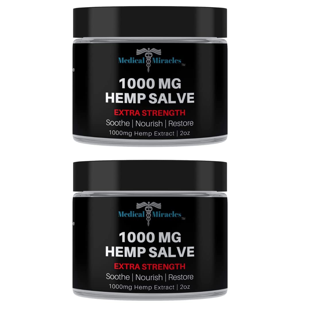 Medical Miracles hemp salve bottle showing 1000mg formula for targeted joint use