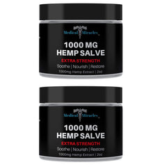 Medical Miracles hemp salve bottle showing 1000mg formula for targeted joint use