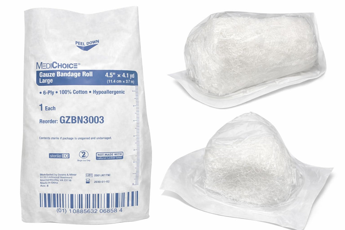 MediChoice gauze roll ready for secure wound dressings and sterile protection.