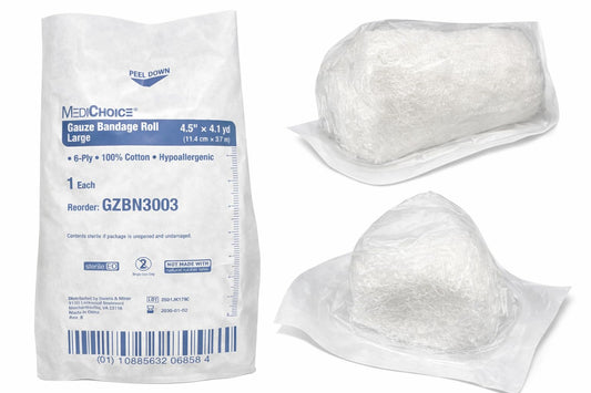 MediChoice gauze roll ready for secure wound dressings and sterile protection.