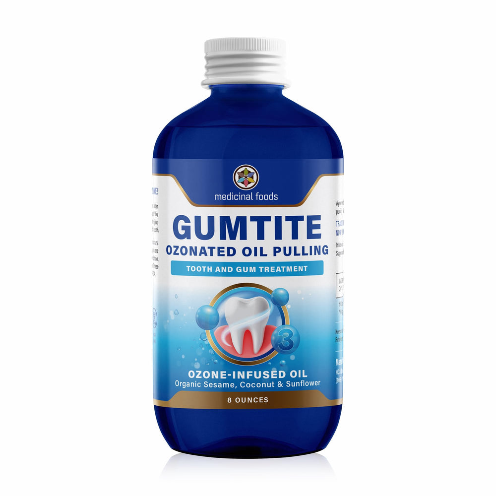 Medicinal Foods Gumtite ozonated oil pull bottle for deep gum cleansing
