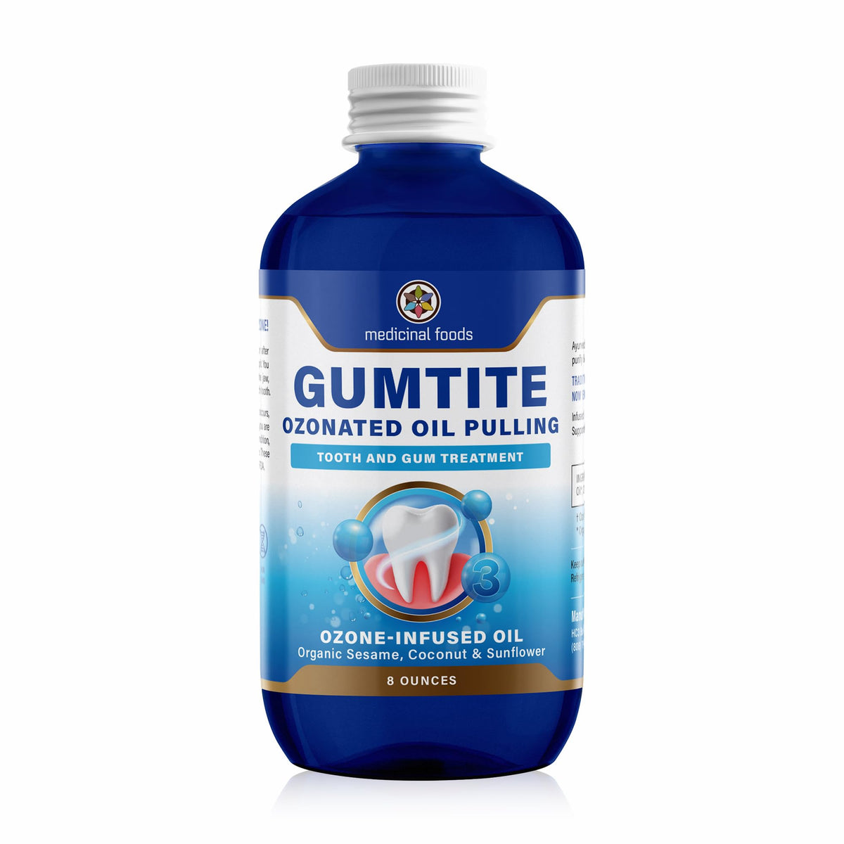 Medicinal Foods Gumtite ozonated oil pull bottle for deep gum cleansing