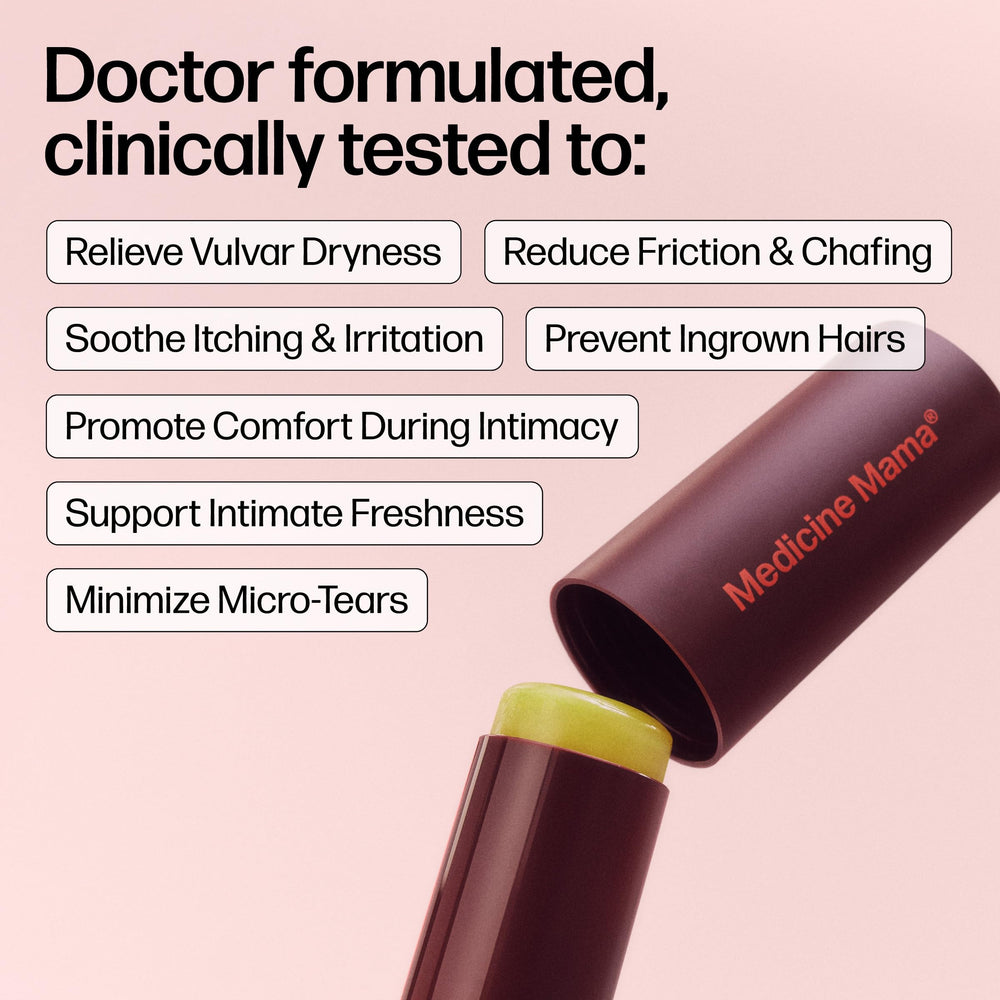 VMAGIC Lips Stick application close-up showing smooth texture for soothing delicate vulvar skin.