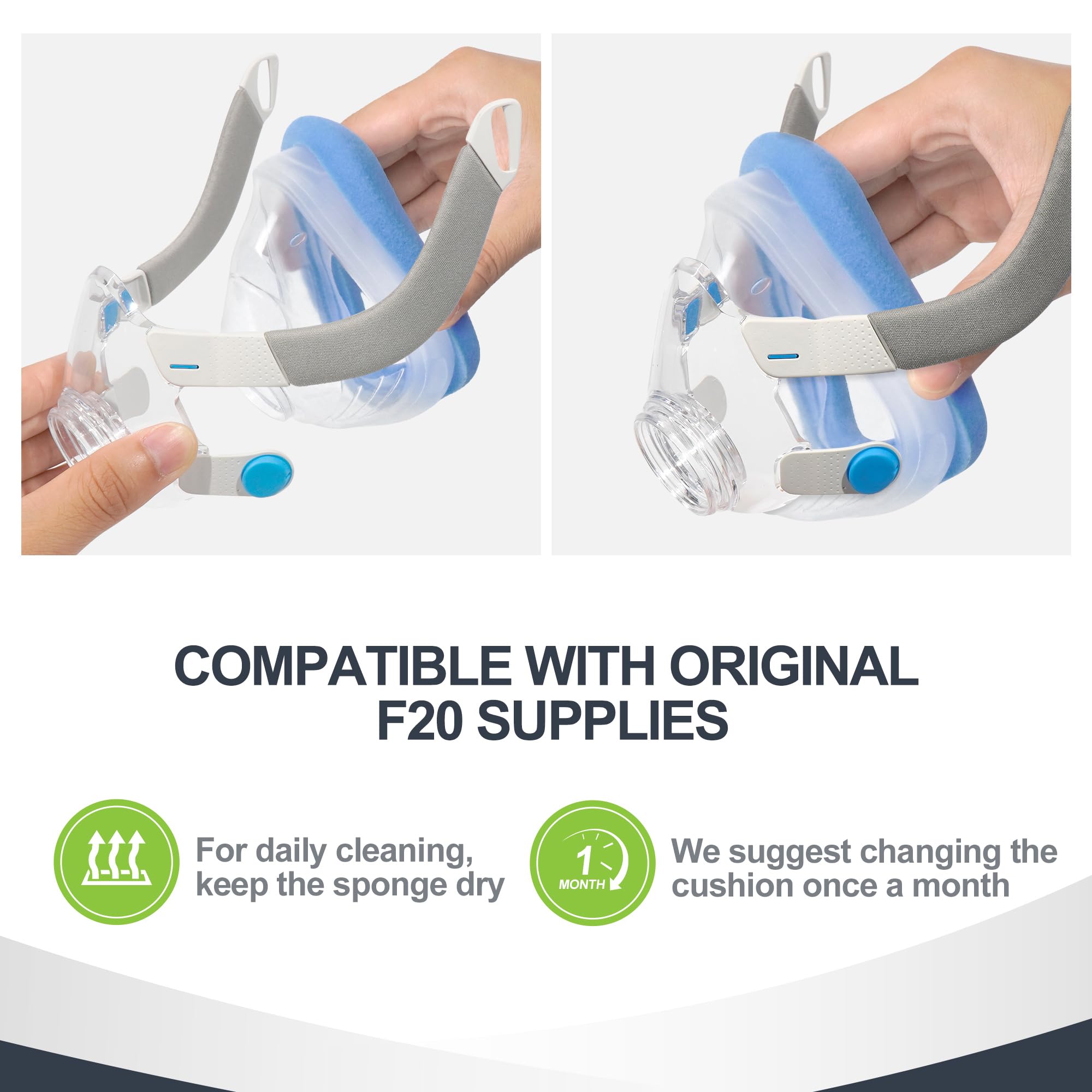 MEDICOLOR foam cushions for F20 frame compatibility, shows precise, hassle-free replacement.