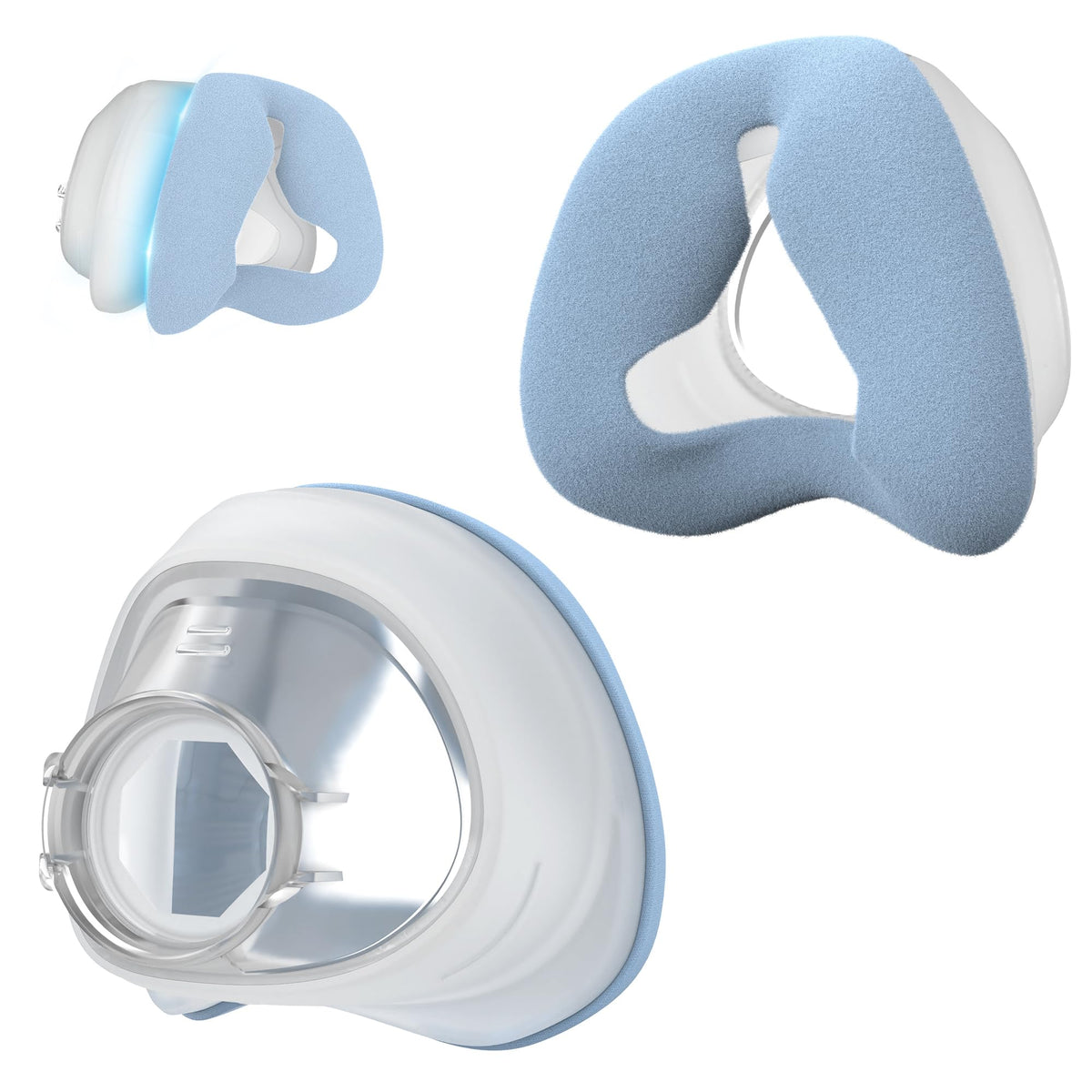 MEDICOLOR nasal cushion for N20, blue front view, comfortable seal