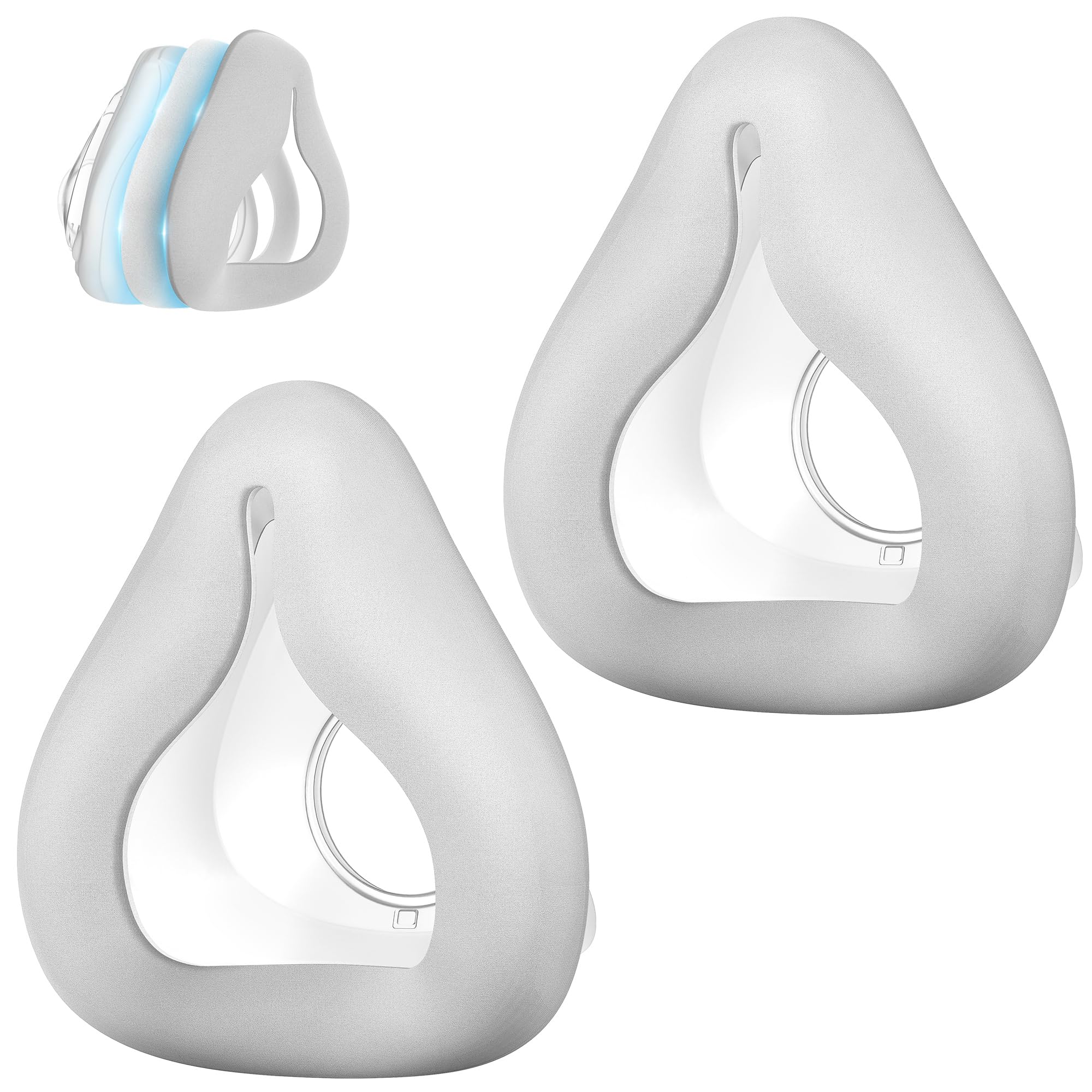 MEDICOLOR replacement full-face cushion for AirFit F20, closeup shows secure seal and comfort.