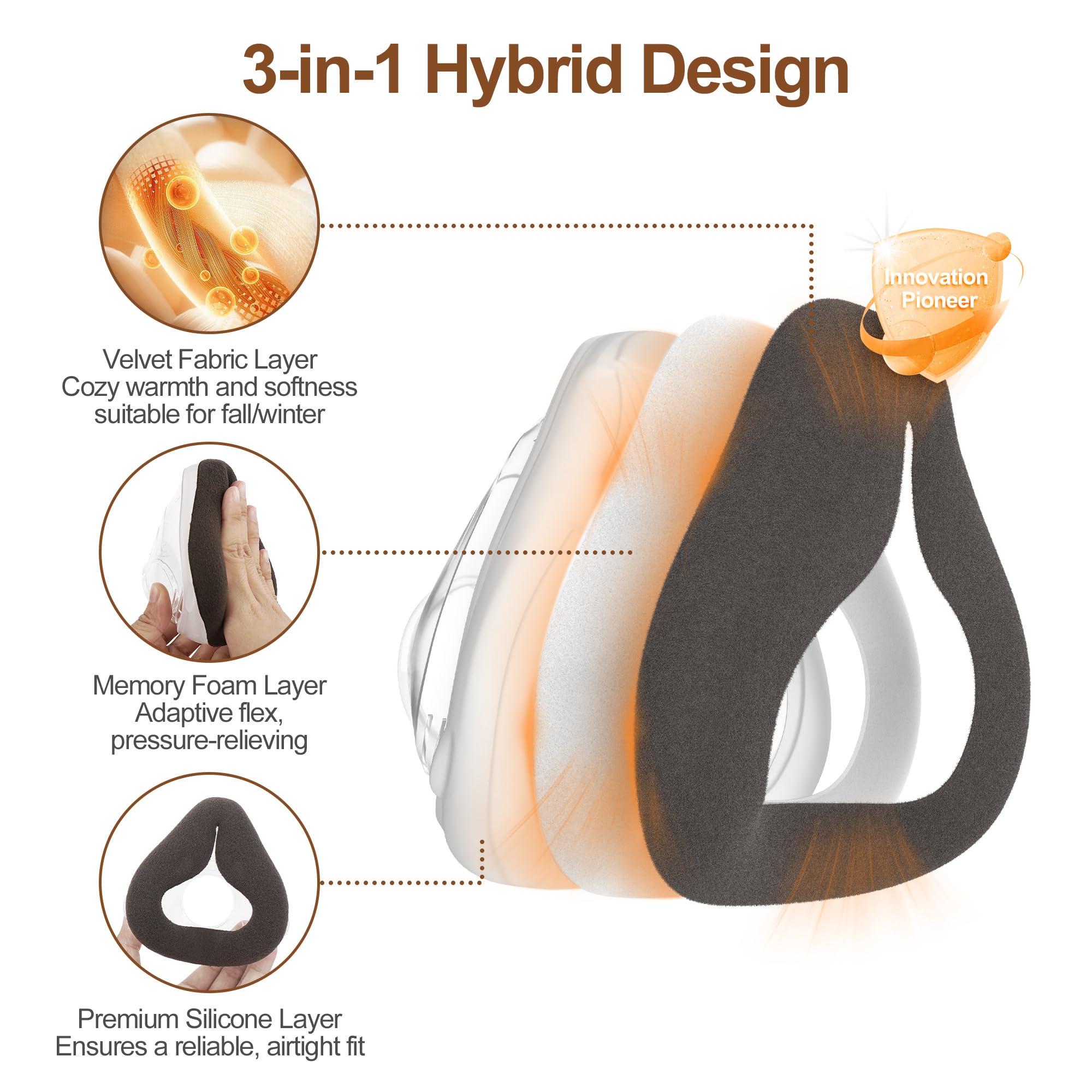Warm seal detail on cushion demonstrates cozy, skin-friendly contact.