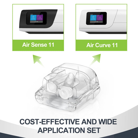 Medicolor AirSense 11 water chamber shows top-and-bottom snap-on design for easy maintenance.
