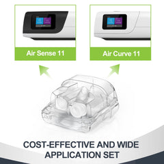 Medicolor AirSense 11 water chamber shows top-and-bottom snap-on design for easy maintenance.