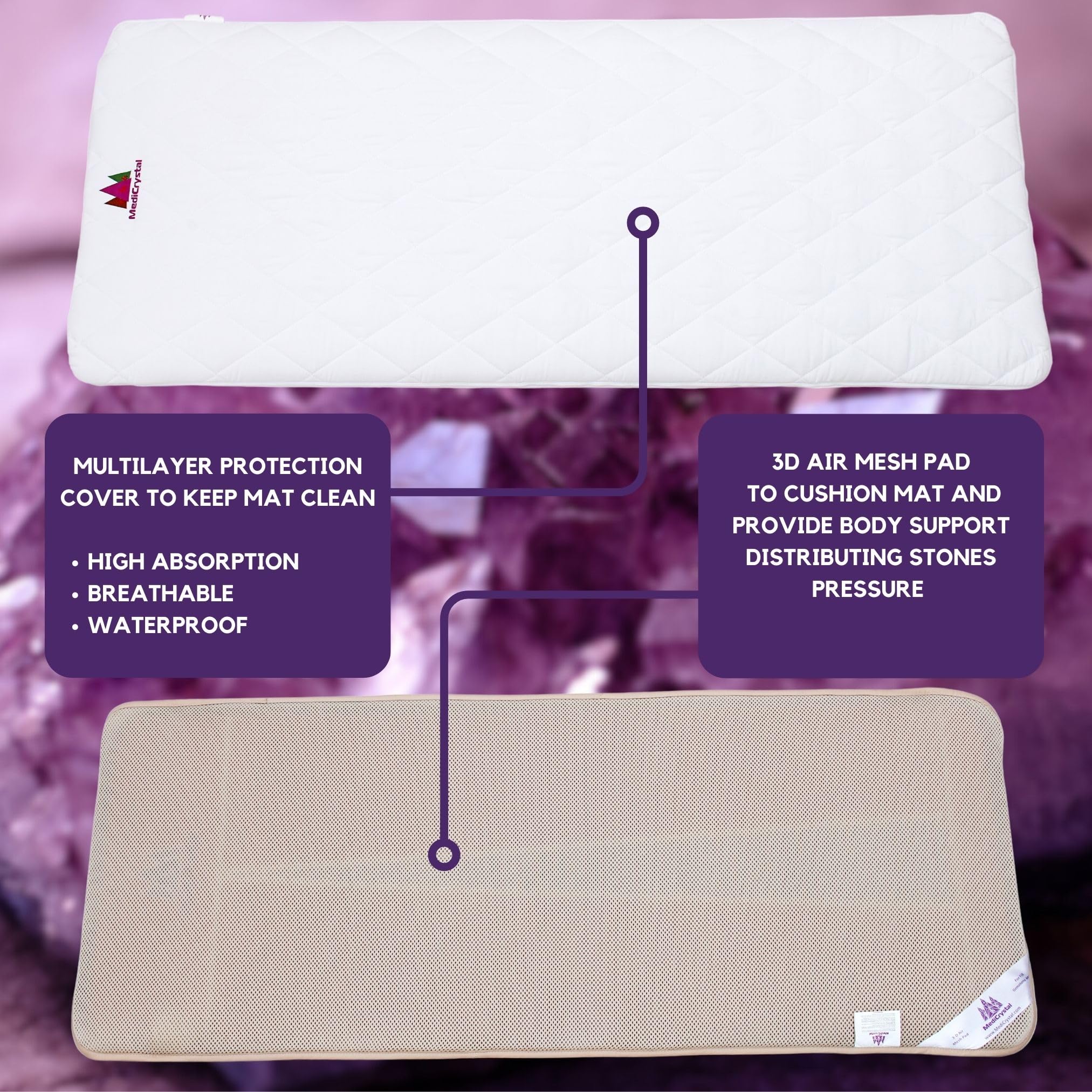 MediCrystal 3-D air mesh pad adds cushioning for comfort.