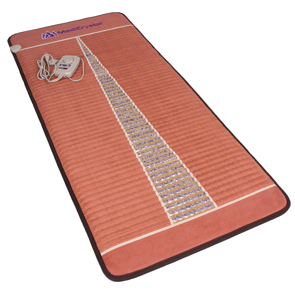 MediCrystal Amethyst Mat front view with crystals and warm FIR comforts for at-home relaxation