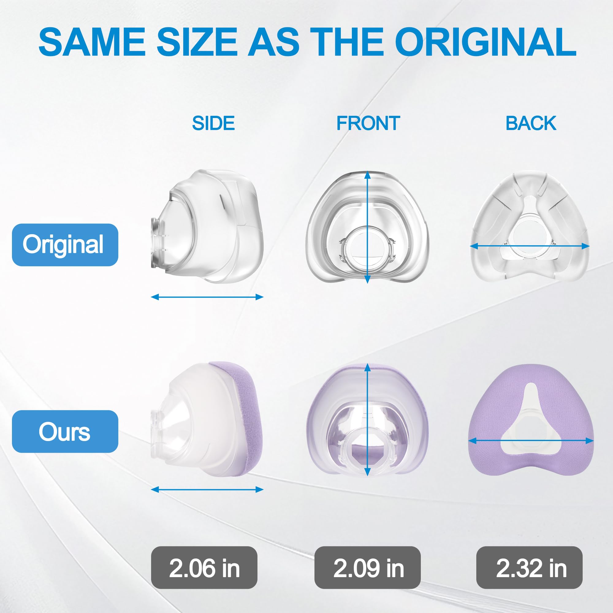 Medihealer hybrid seal cushion reduces leaks with fabric-plus-silicone around the nose bridge.