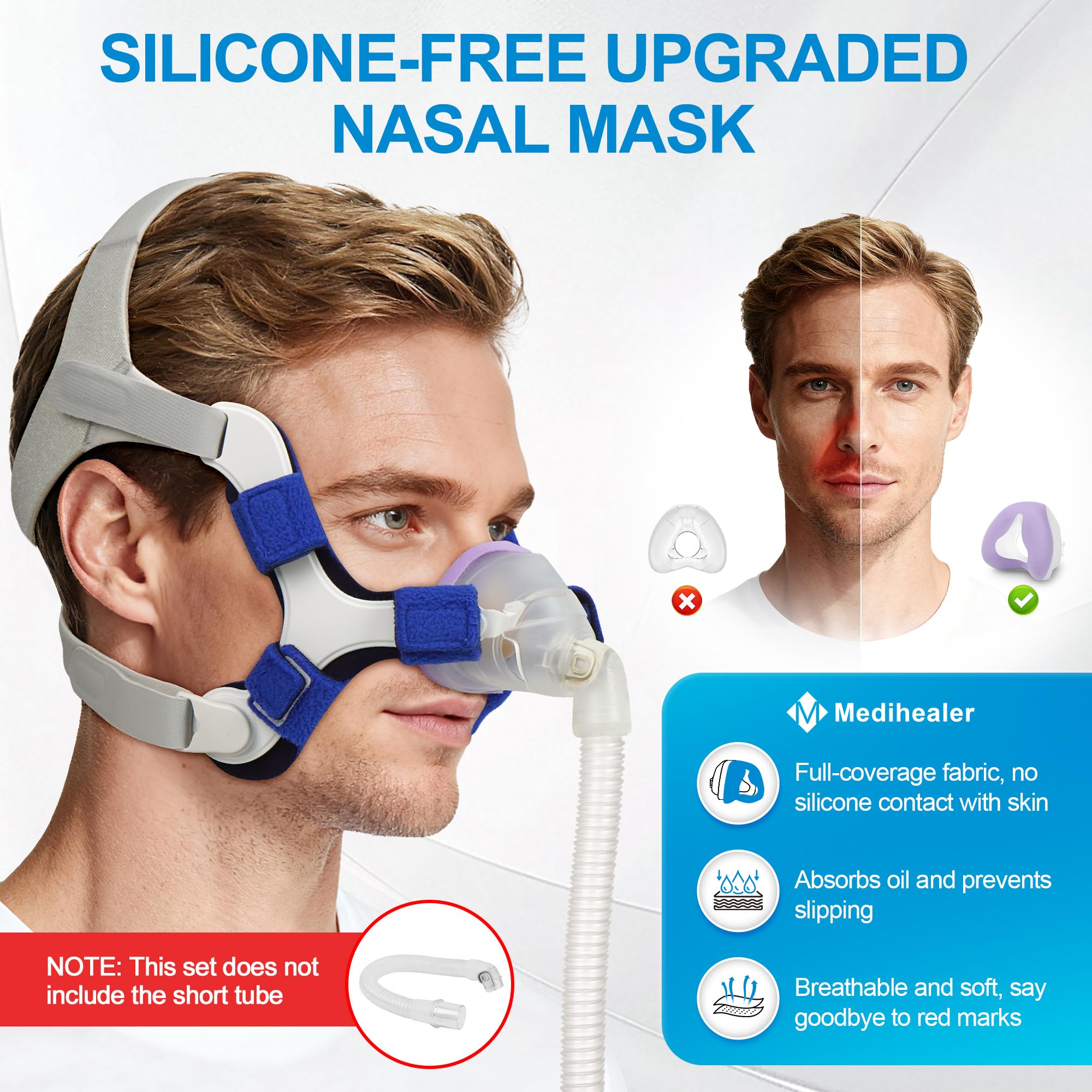 Medihealer N20 soft-contact headgear uses breathable fabric for irritation-free wear.