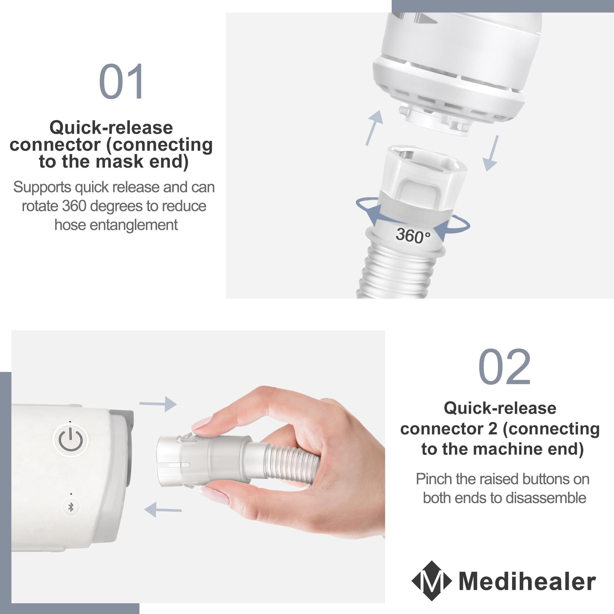 Medihealer rotatable tube ends enabling smooth adjustments.