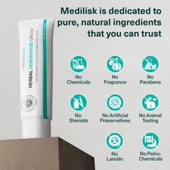 MediLisk Herbal Hemorrhoid Cream packaging on a clean surface.