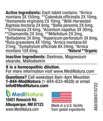 MediNatura label highlights Arnica with Calendula Echinacea and Hypericum.