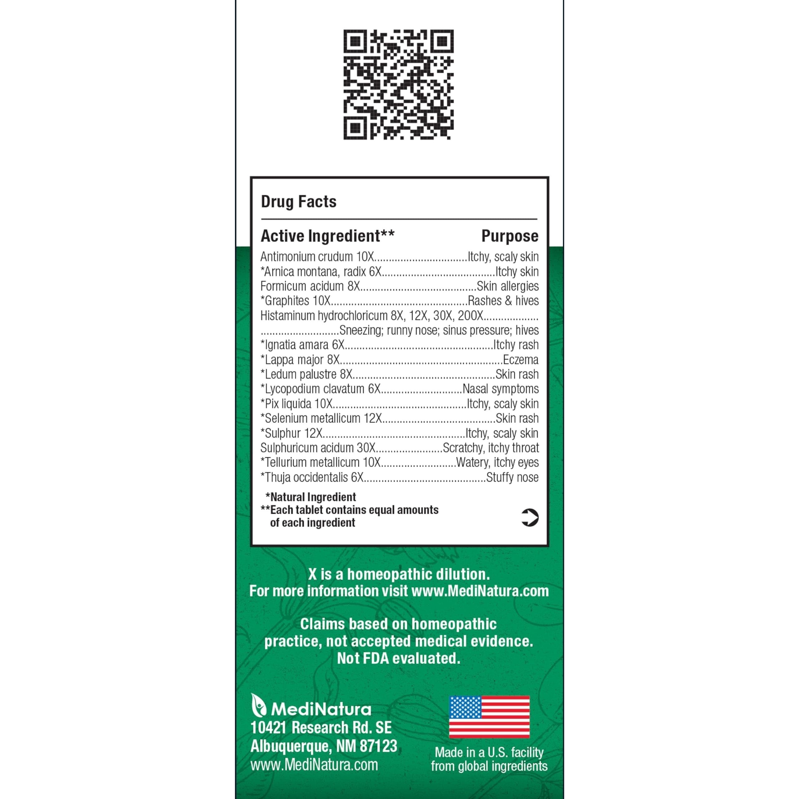MediNatura BHI allergy relief tablets pack shot offers non-drowsy allergy symptom relief.