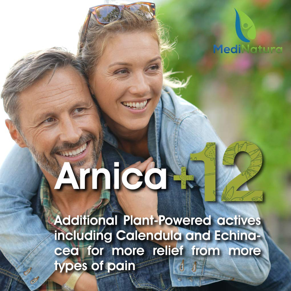 MediNatura T-Relief ingredients array with Arnica and botanicals.