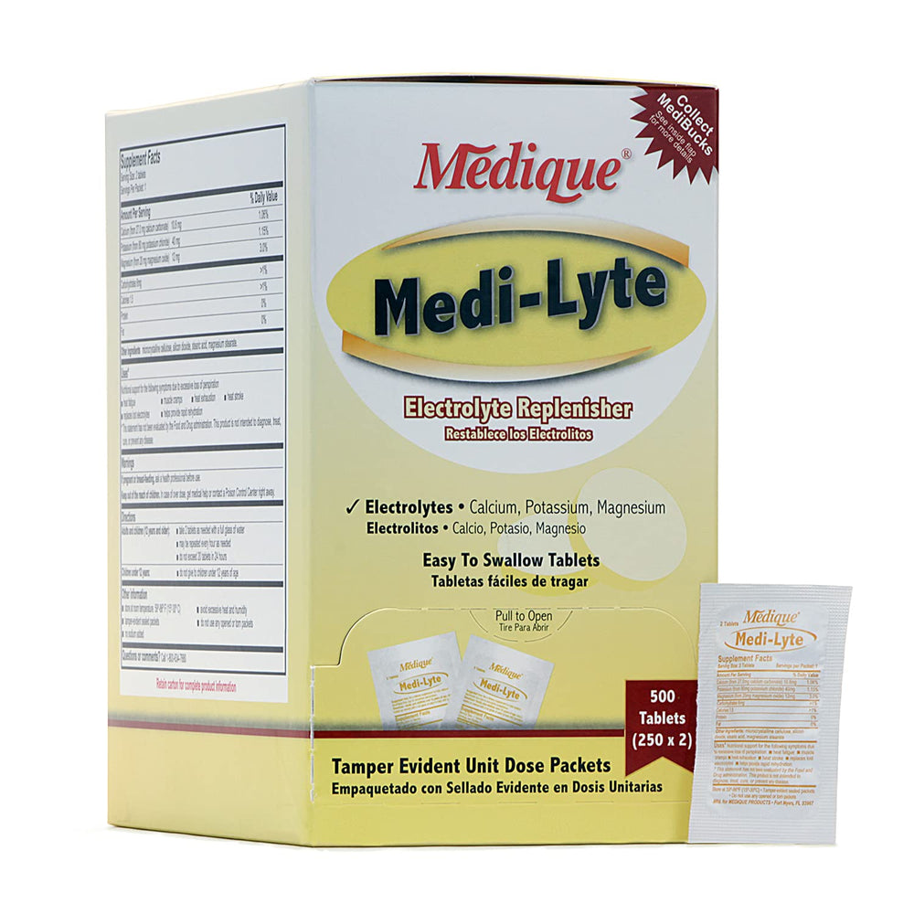 Medique Medi-Lyte tablets easy swallow for fast hydration during hot shifts.