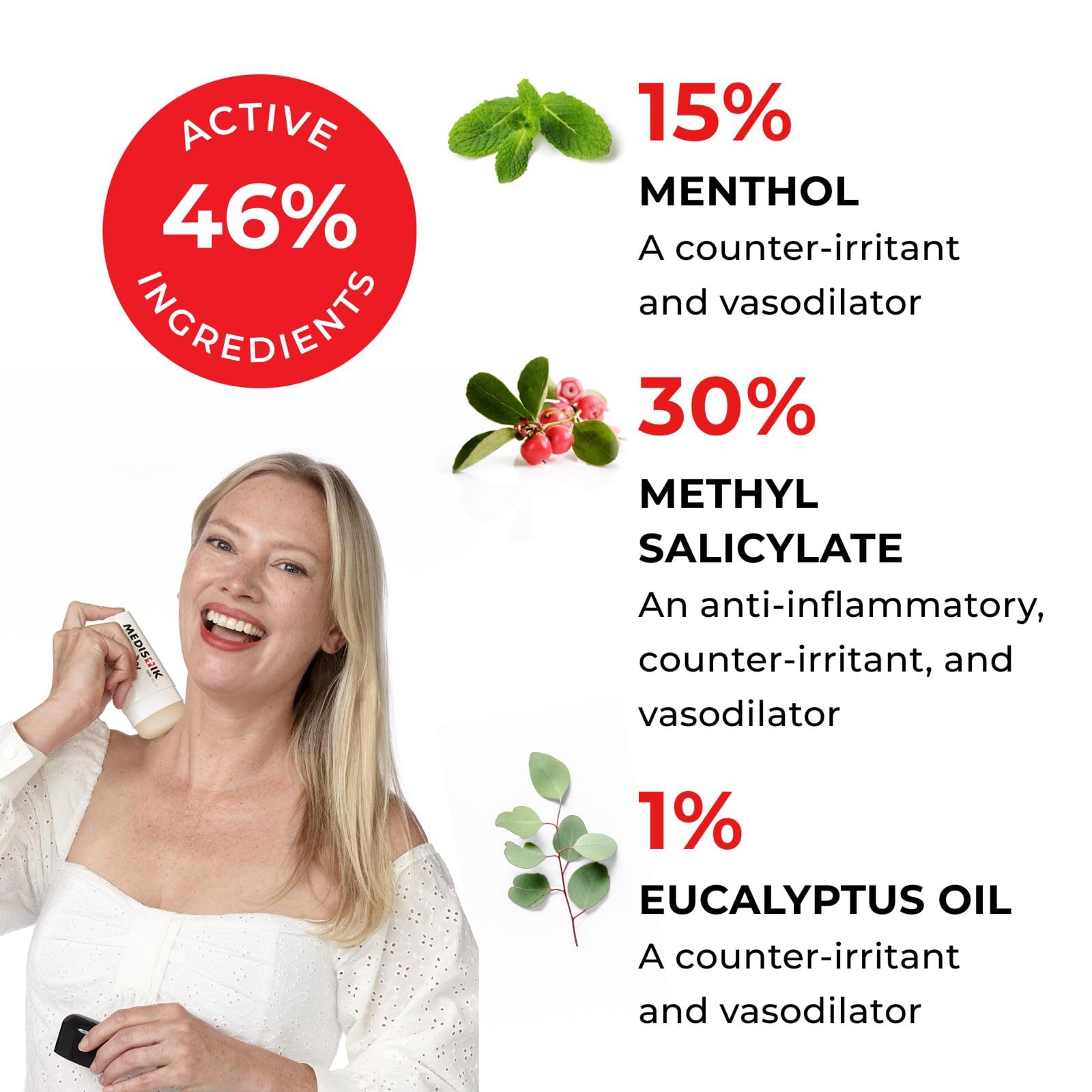 Medistik stick applying on back demonstrates targeted relief during workouts.