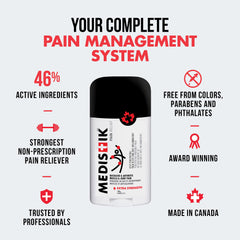 Medistik stick beside feet illustrates everyday relief for sore feet and cramps.