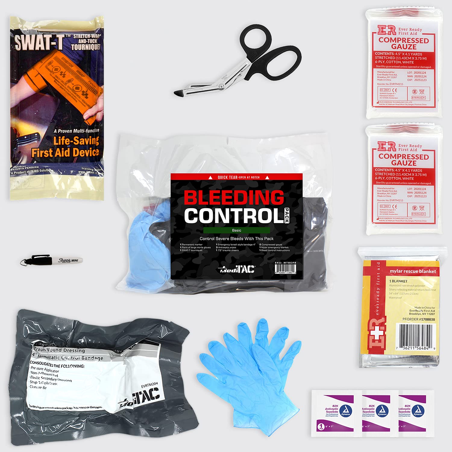 MediTac Basic Bleeding Control Pack compressed gauze for reliable absorption.